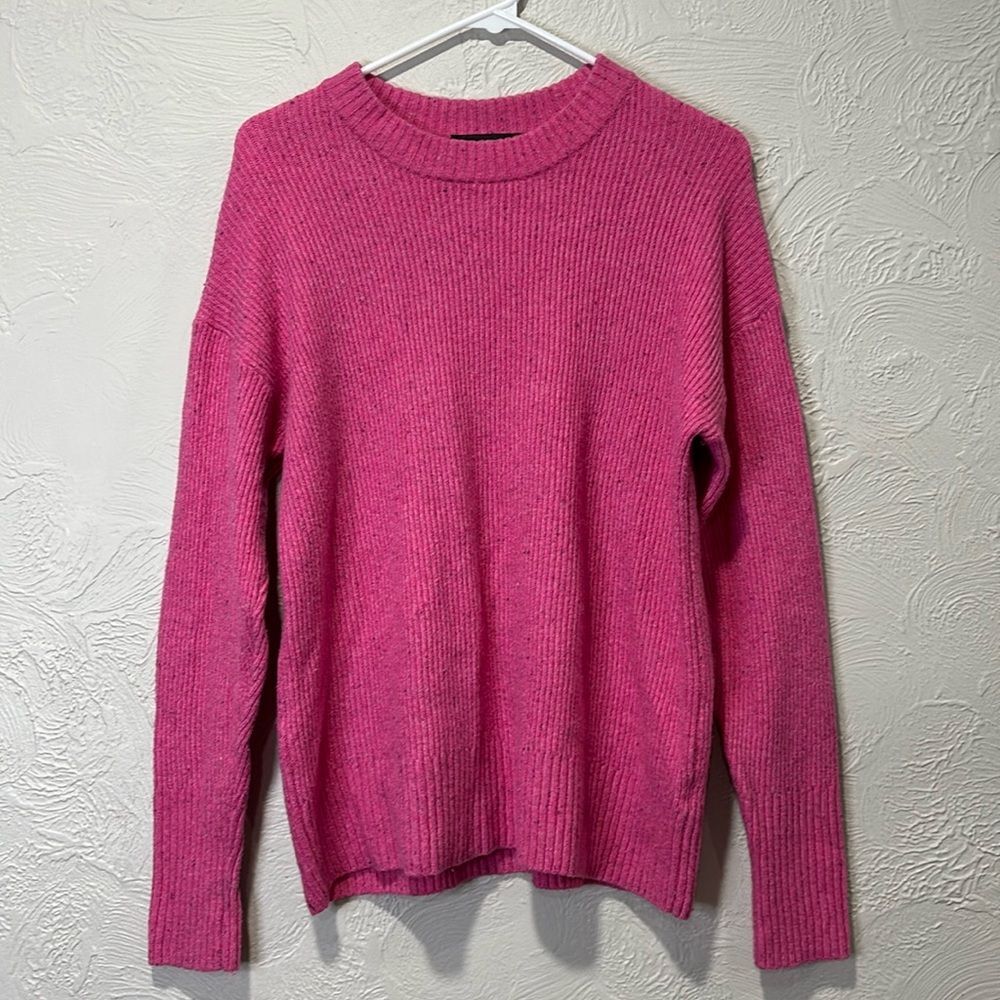 Something Navy Pink Flecked Rib Knit Sweater Size Small